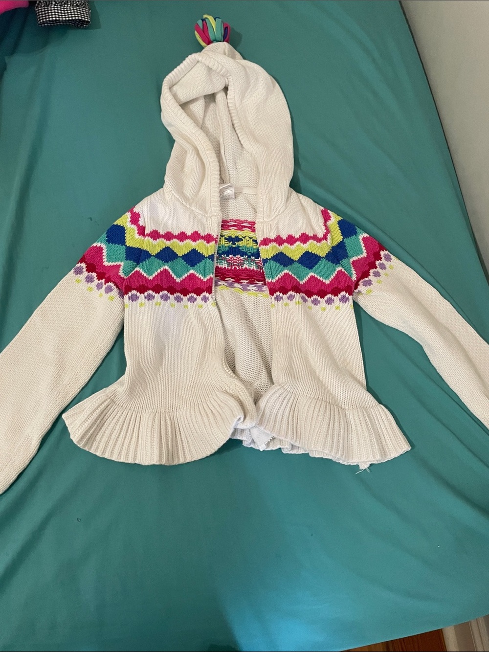Gymboree White Hooded Knit Jacket with Multicolor Fair Isle